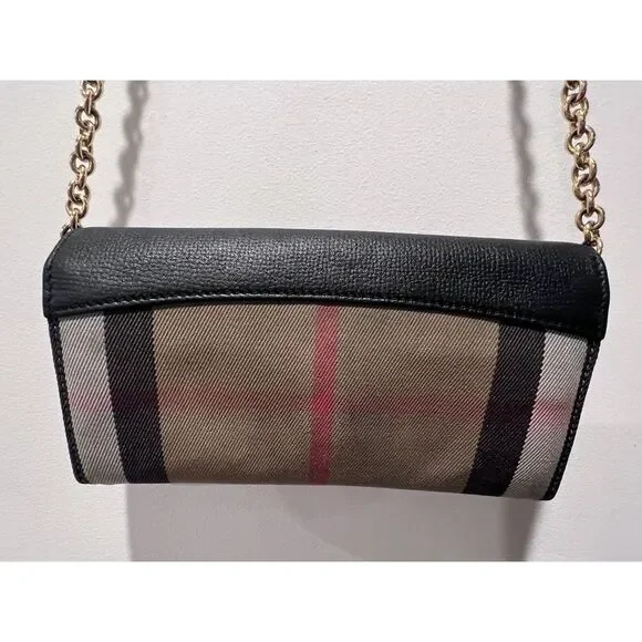Burberry Henley Check Leather Wallet On Chain Black Shoulder Crossbody Bag - Picture 6 of 15